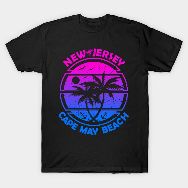 Cape May Beach New Jersey, Tropical Palm Trees, Ship Anchor - Summer T-Shirt by Jahmar Anderson